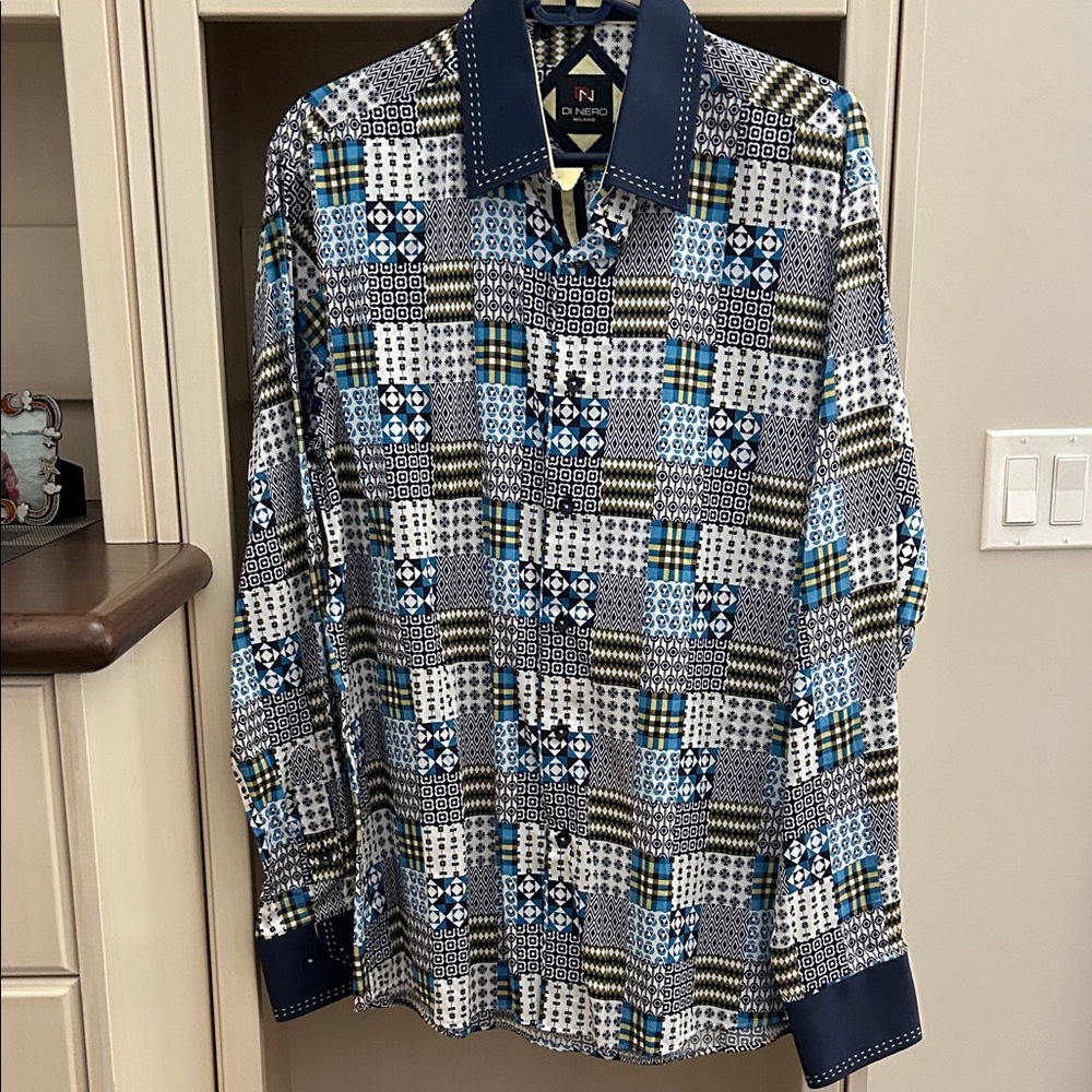 Natori Men's Blue Patterned Shirt